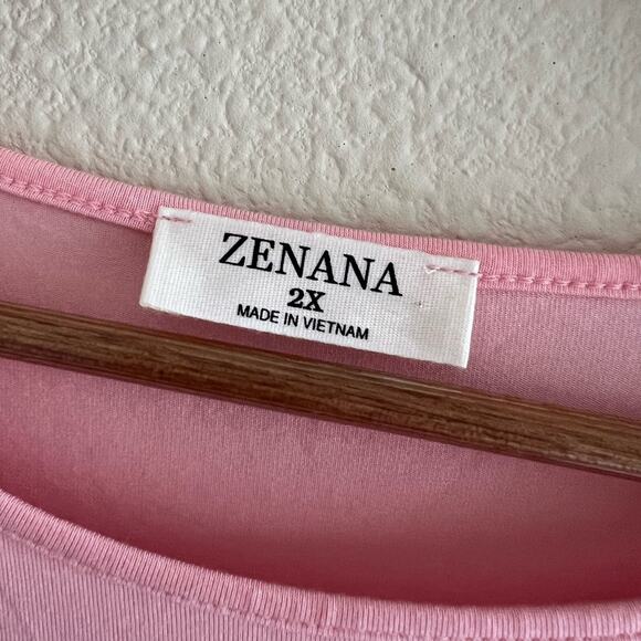 Zenana short sleeve pink top plus size 2X stretchy Essential - Picture 2 of 6